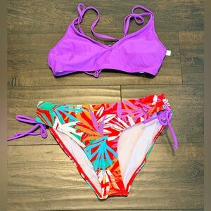 CUPSHE Rose Violet Leaves Strappy Bikini